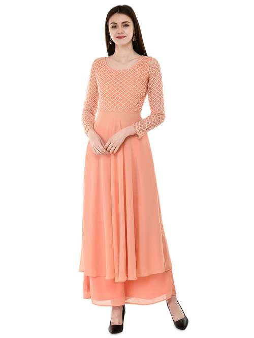 gota work flared kurta with palazzo set - 16072281 -  Standard Image - 0