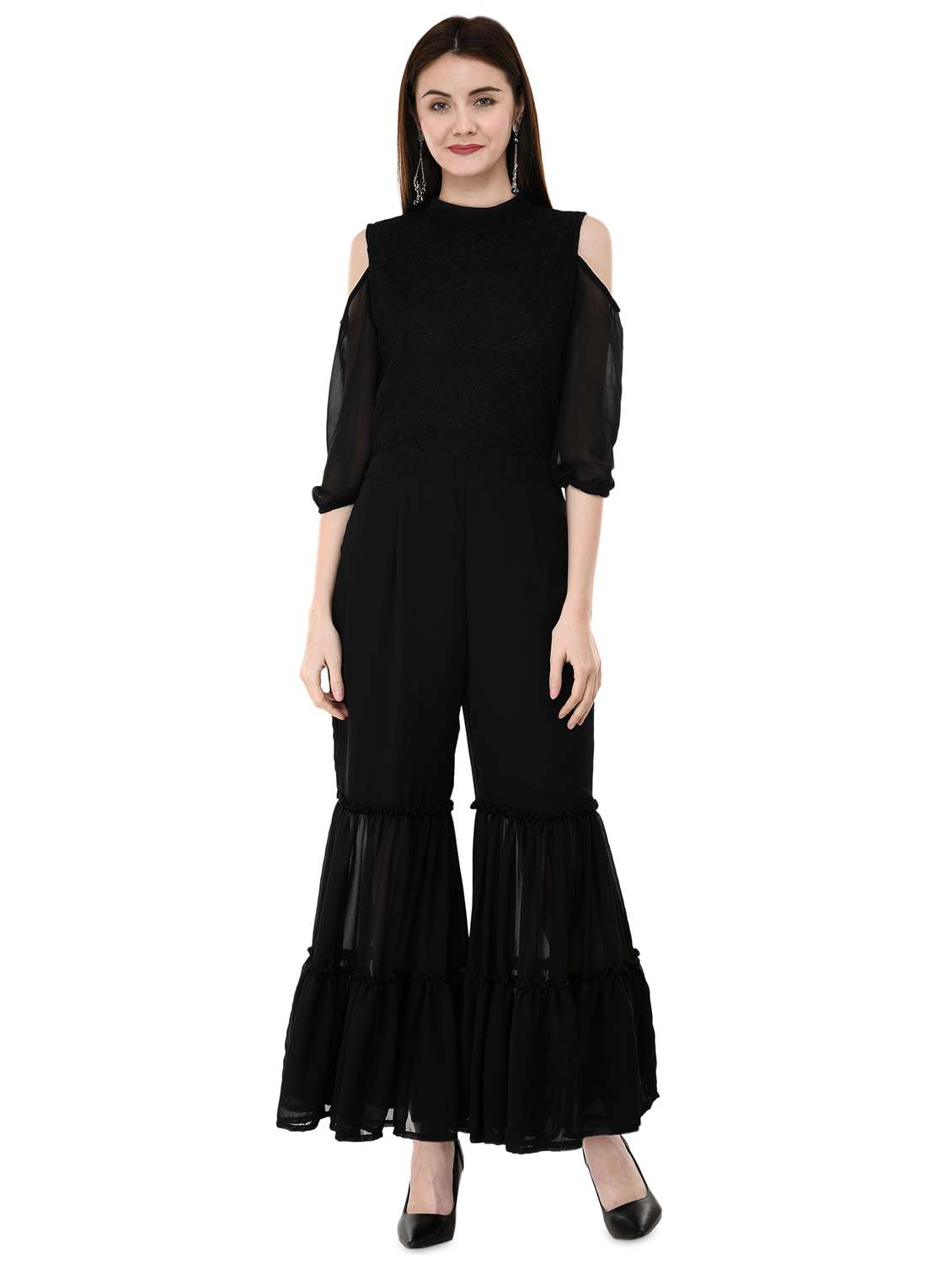 lace panel flared leg jumpsuit - 16072553 -  Zoom Image - 0