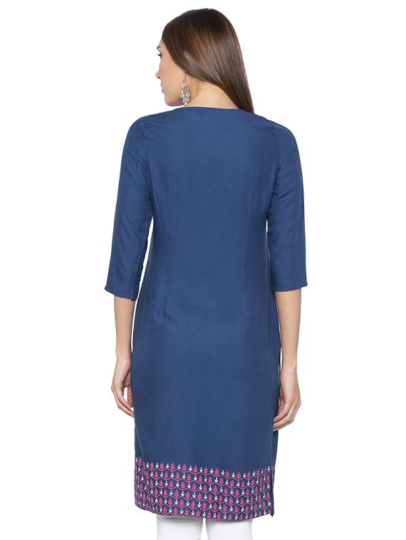 neck & hem printed straight kurta - 16077891 - Standard Image - 2