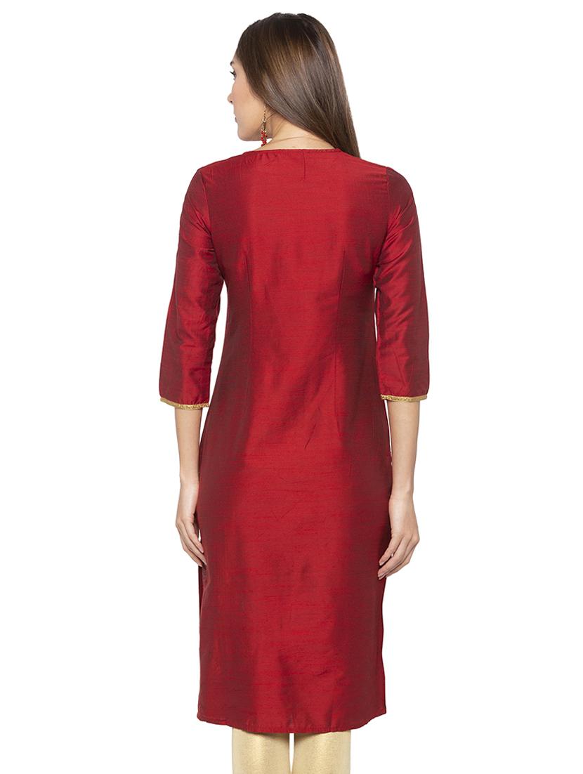 gold foil printed straight kurta - 16077916 - Standard Image - 2