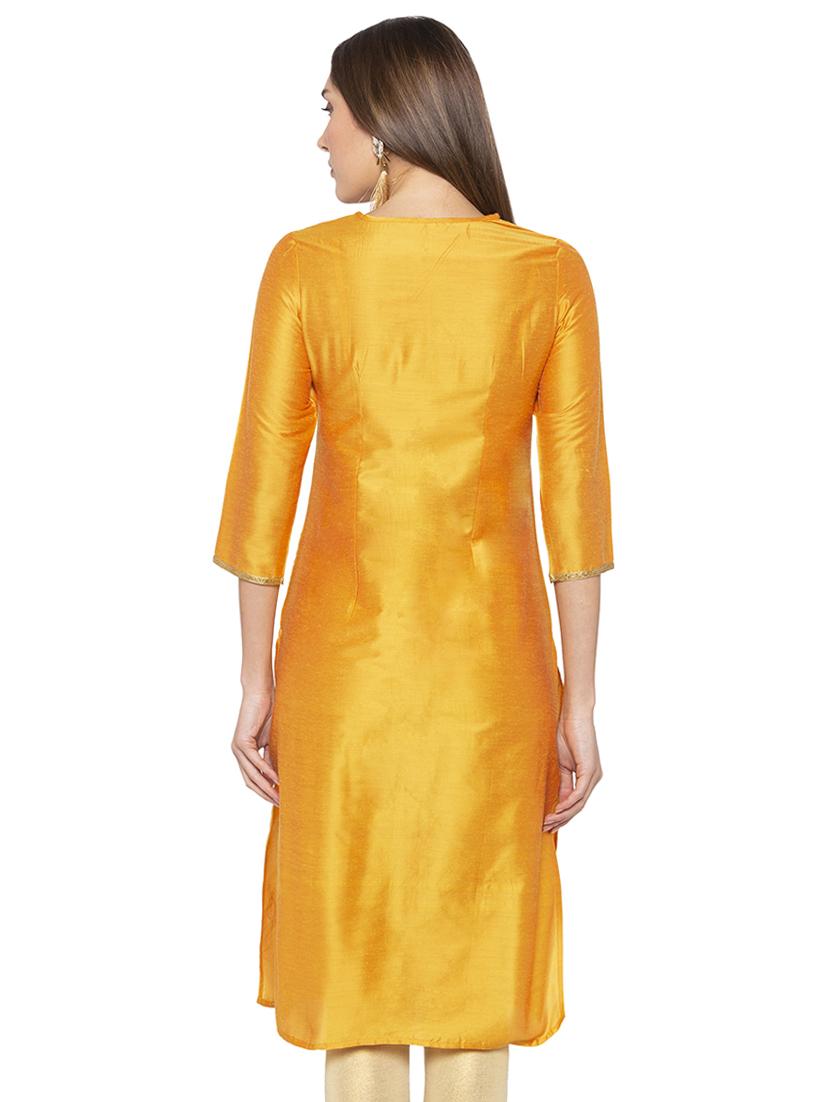 gold foil printed straight kurta - 16077918 - Standard Image - 2