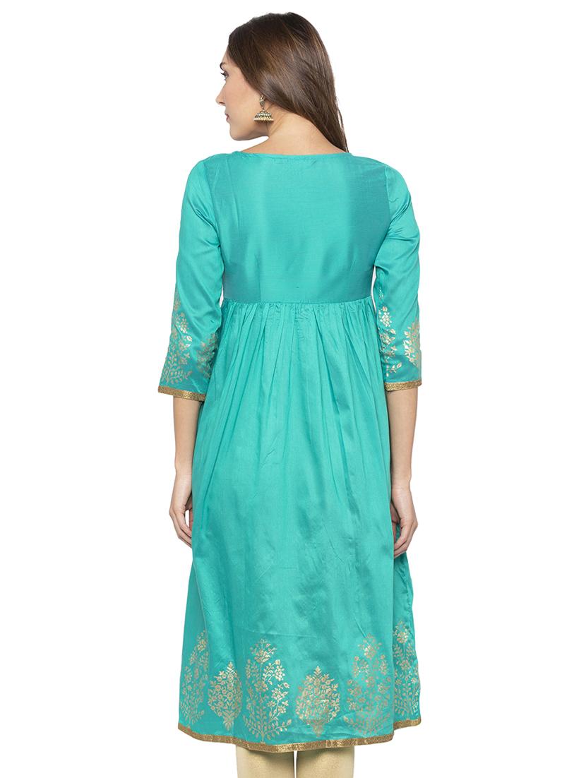 tassels detail block printed anarkali kurta - 16077949 - Standard Image - 2