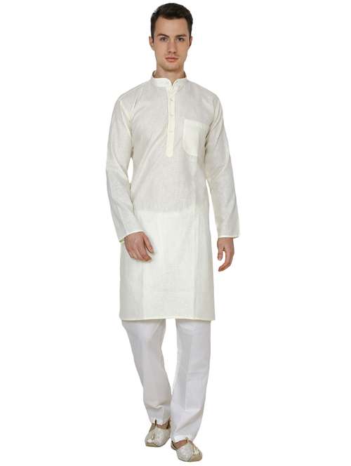 white cotton long kurta - 16079681 - Standard Image - 0