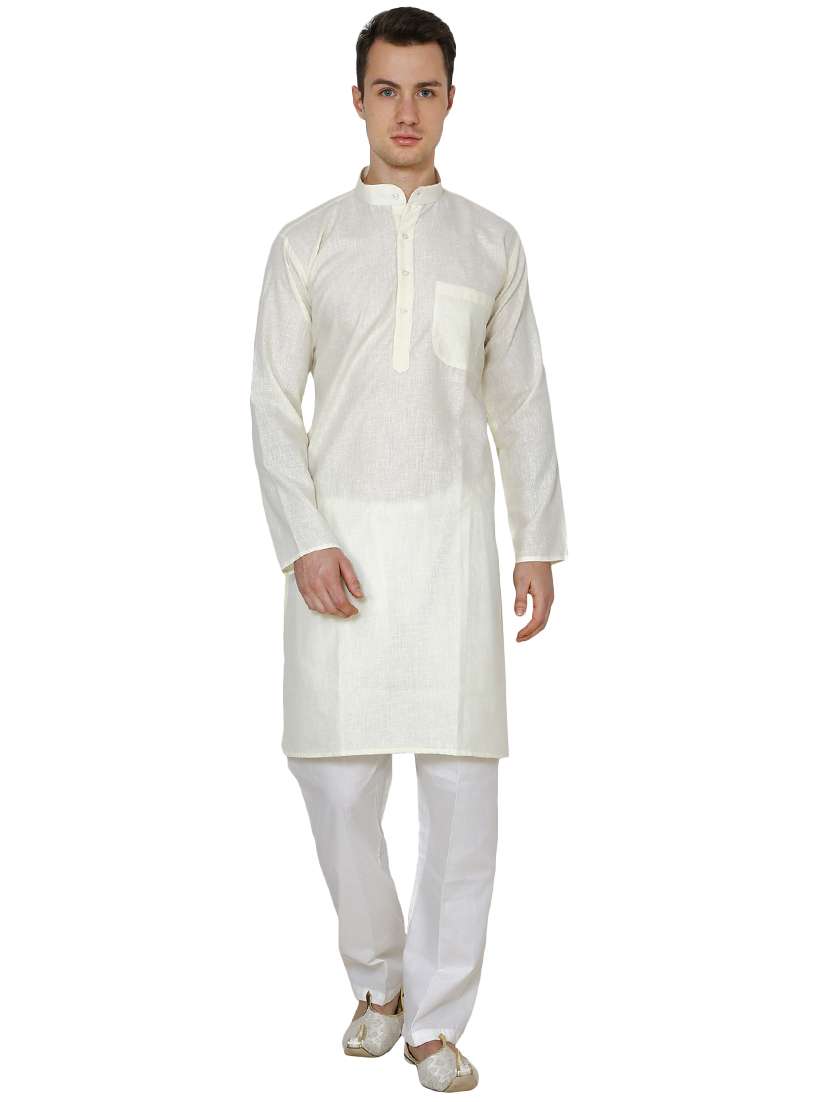 white cotton long kurta - 16079681 - Zoom Image - 0