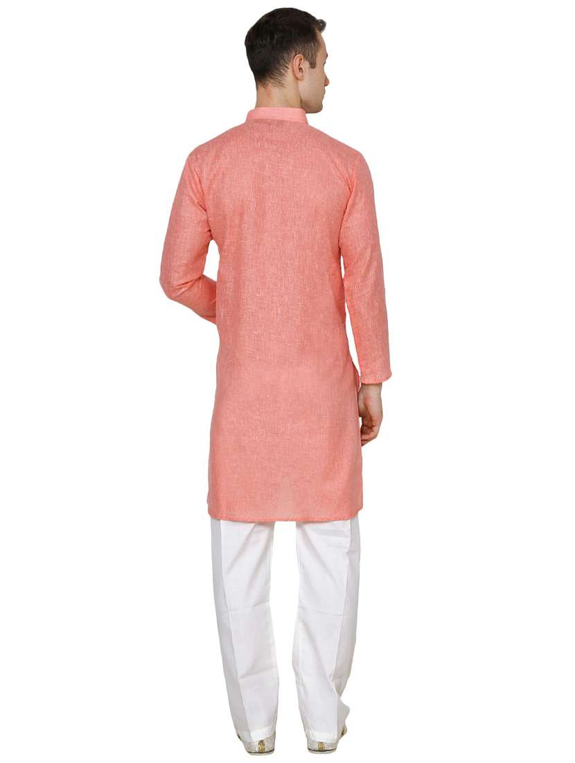 orange cotton long kurta - 16079683 - Standard Image - 2