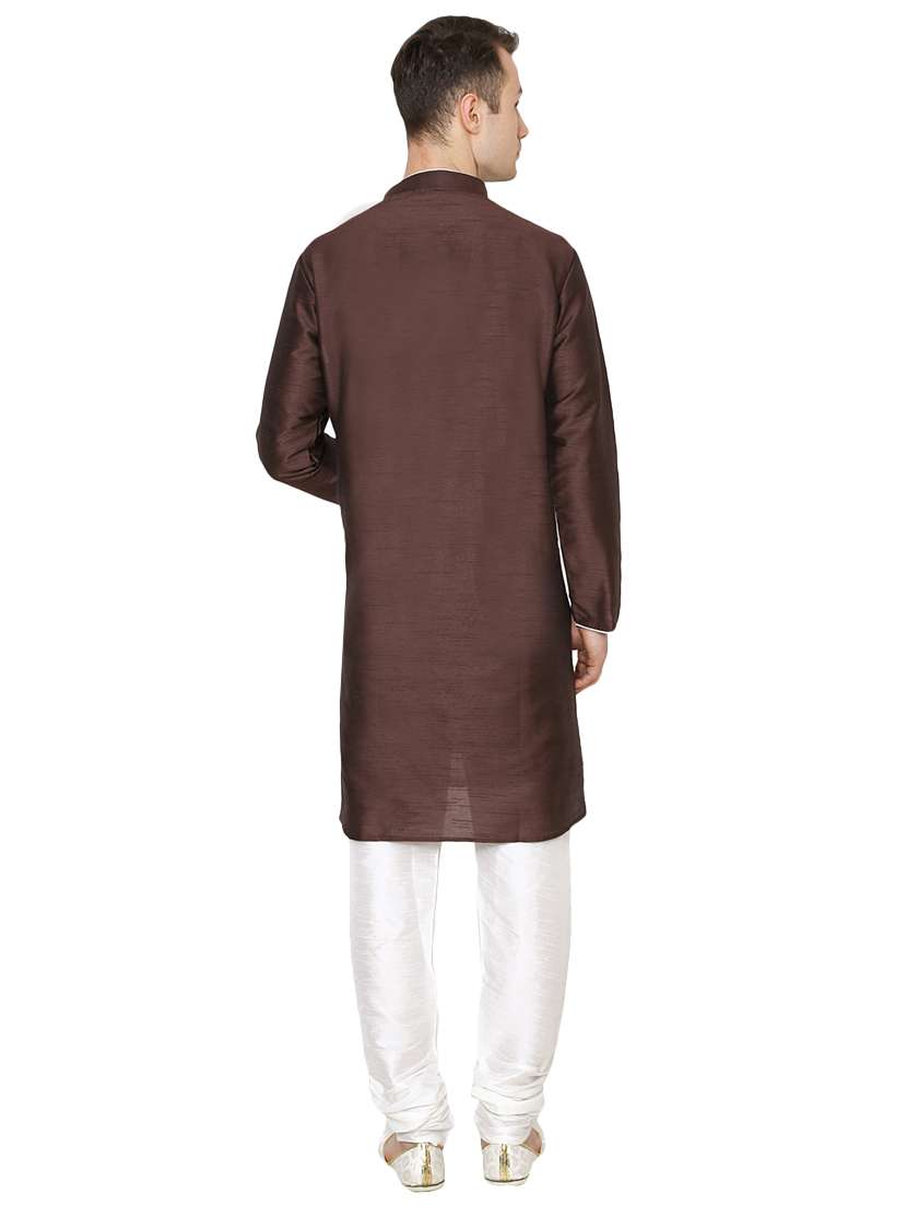 brown silk blend long kurta - 16079684 - Standard Image - 2