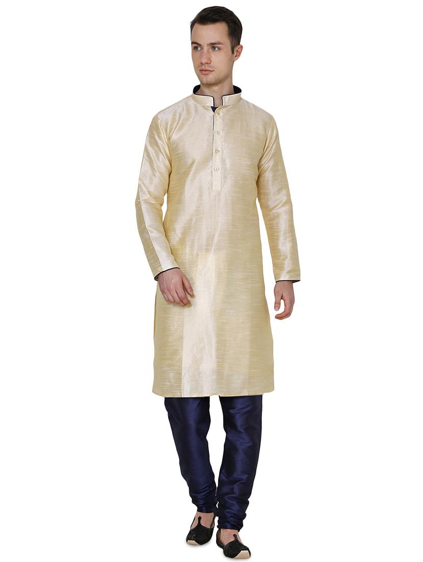 beige silk blend long kurta