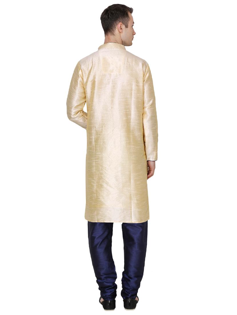 beige silk blend long kurta - 16079686 - Standard Image - 2