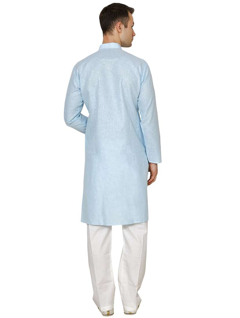 blue cotton long kurta - 16079691 - Standard Image - 2