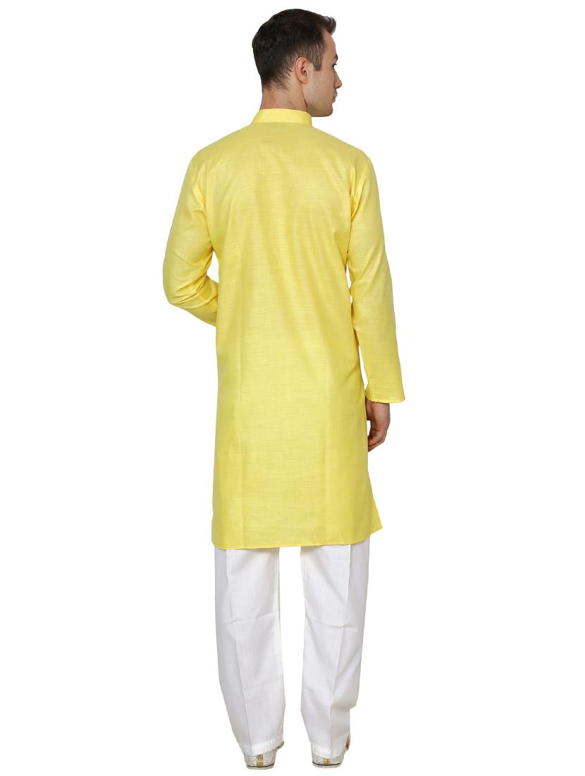yellow cotton long kurta - 16079693 - Standard Image - 2