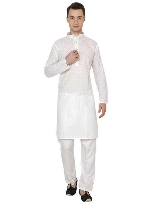 white cotton long kurta - 16079697 - Standard Image - 0