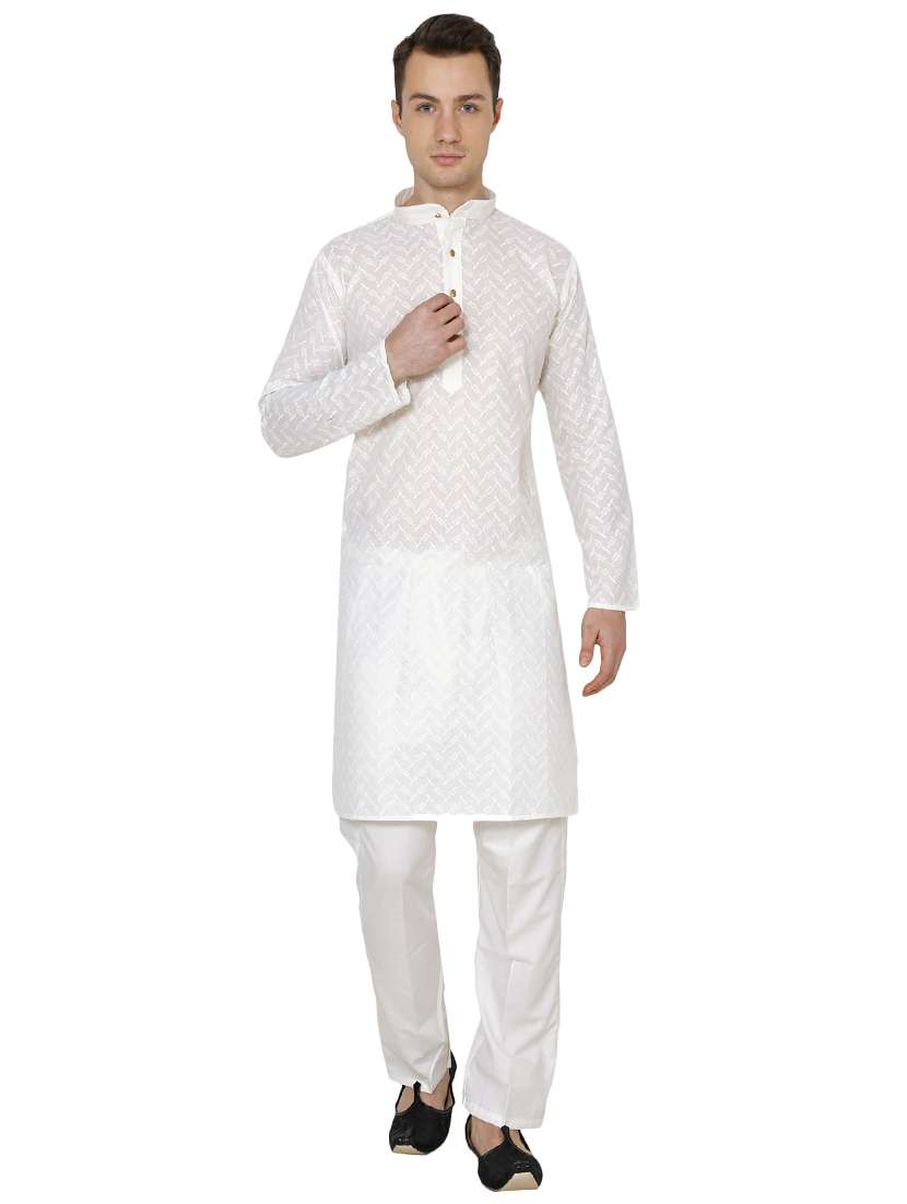 white cotton long kurta - 16079697 - Zoom Image - 0