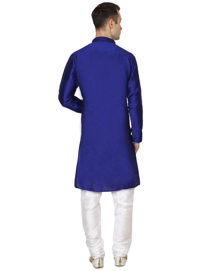blue silk blend long kurta - 16079698 - Standard Image - 2