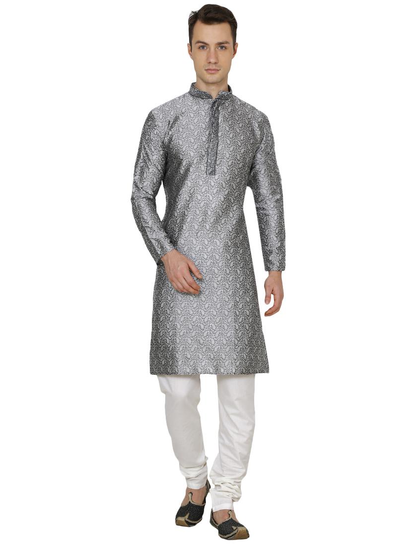 silver silk blend long kurta