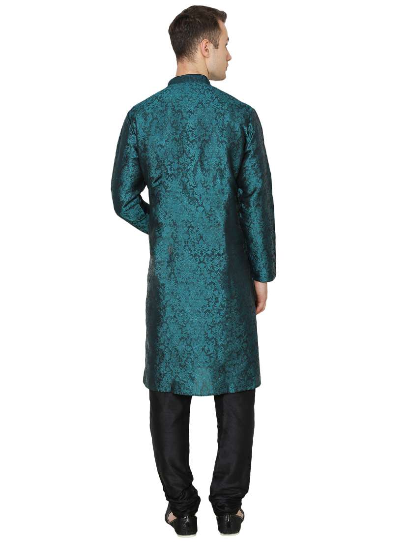 green silk blend long kurta - 16079705 - Standard Image - 2