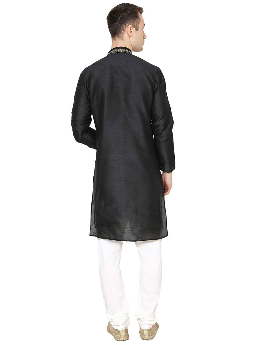 black silk blend long kurta - 16079711 - Standard Image - 2