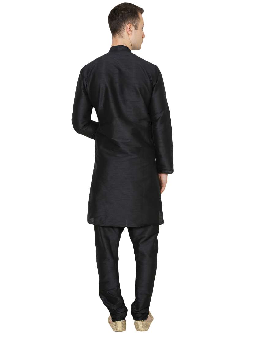 black silk blend long kurta - 16079712 - Standard Image - 2