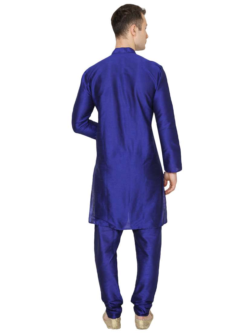 blue silk blend long kurta - 16079713 - Standard Image - 2