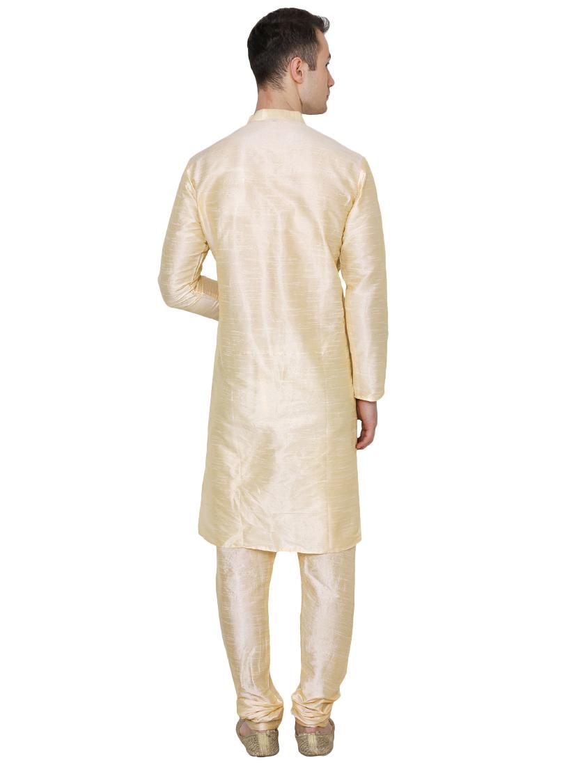 beige silk blend long kurta - 16079715 - Standard Image - 2