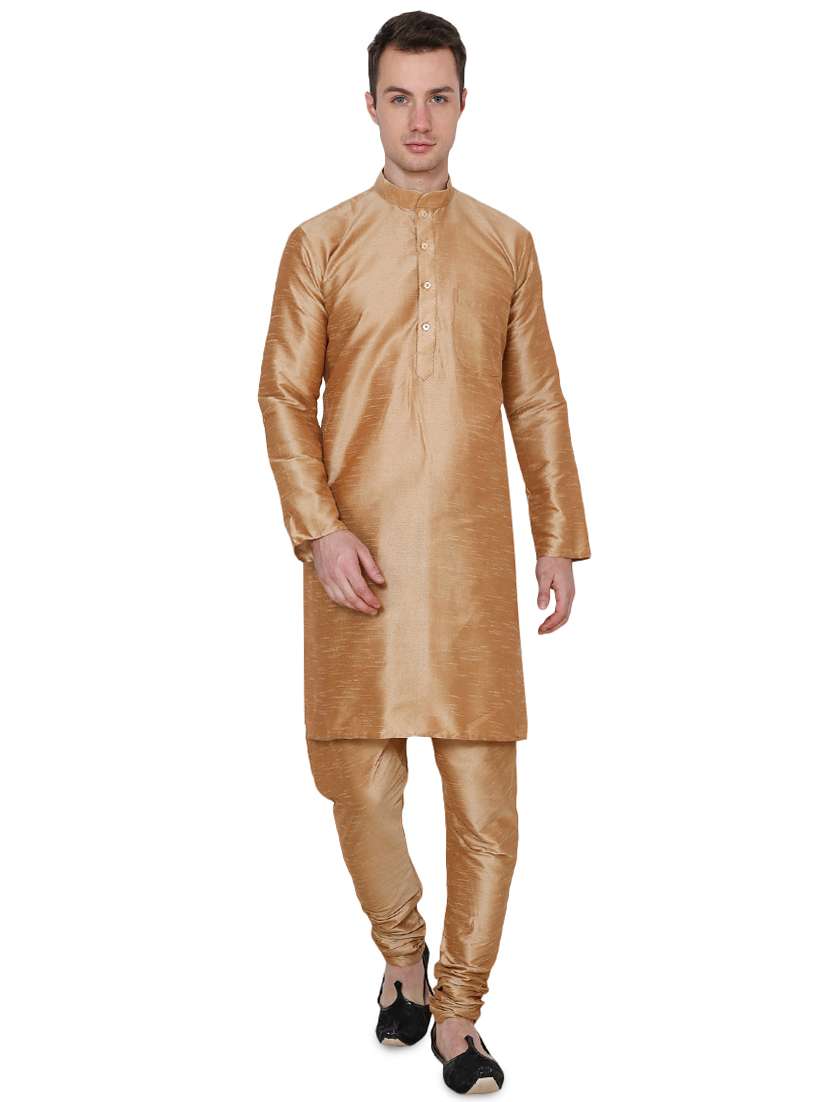 brown silk blend long kurta - 16079719 - Zoom Image - 0