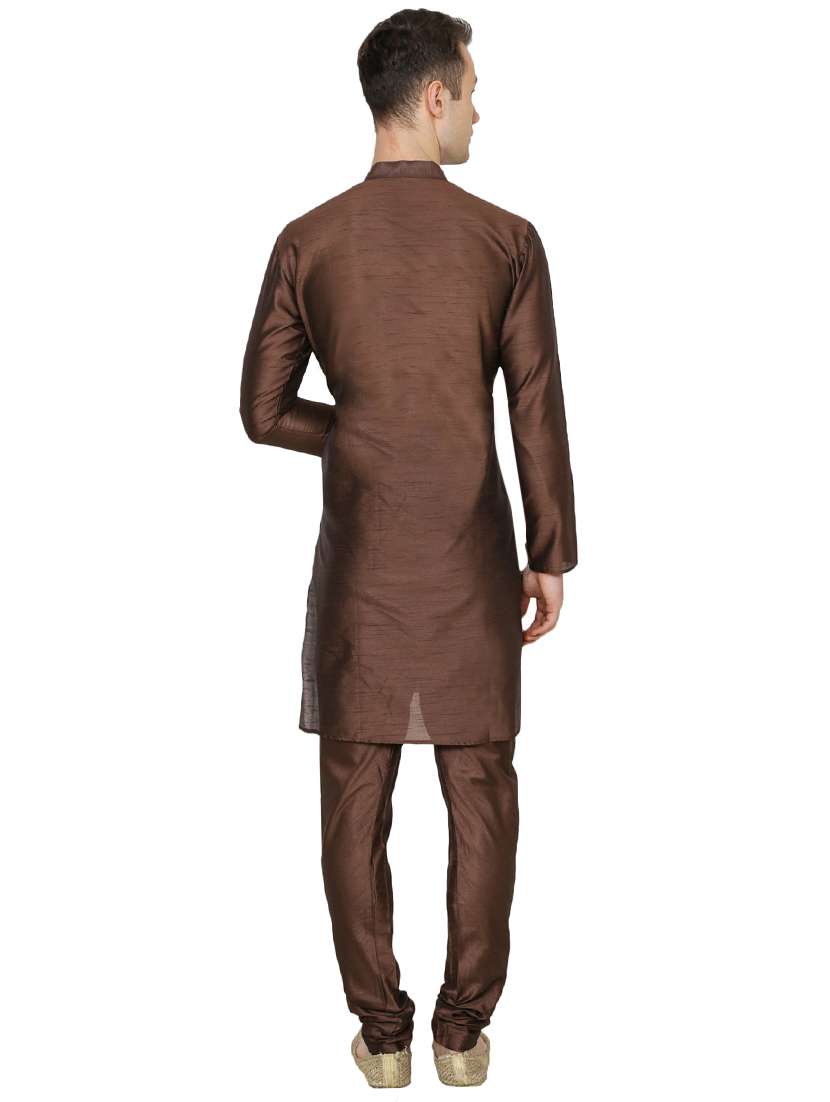 brown silk blend long kurta - 16079720 - Standard Image - 2