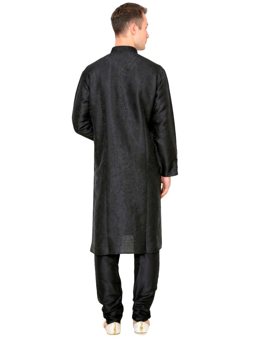 black silk blend long kurta - 16079724 - Standard Image - 2