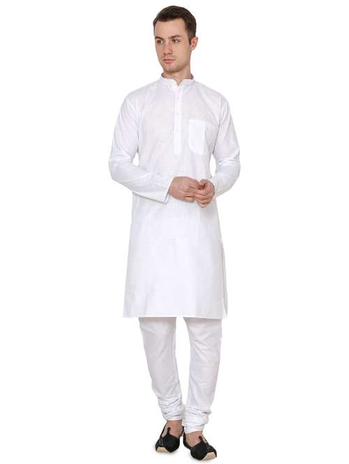 white cotton long kurta - 16079726 - Standard Image - 0