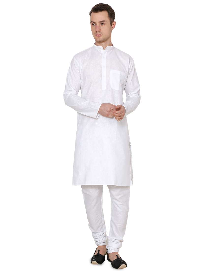 white cotton long kurta - 16079726 - Zoom Image - 0