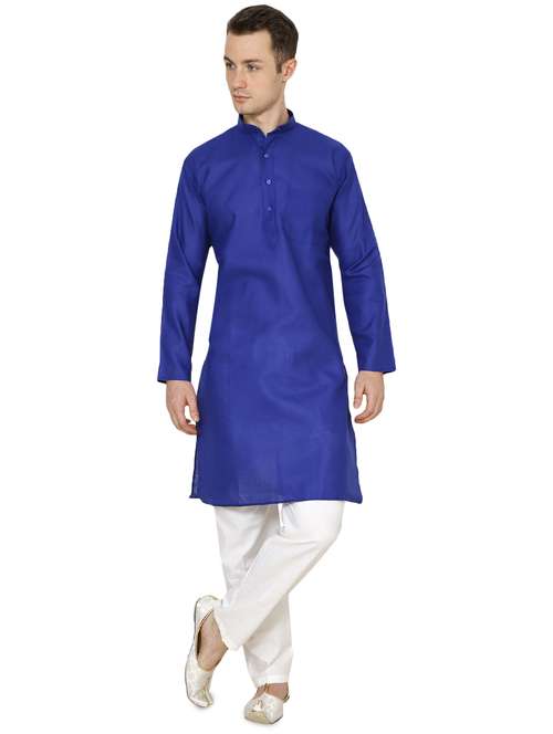 blue cotton long kurta - 16079727 - Standard Image - 0