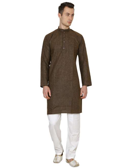 brown cotton long kurta - 16079730 - Standard Image - 0