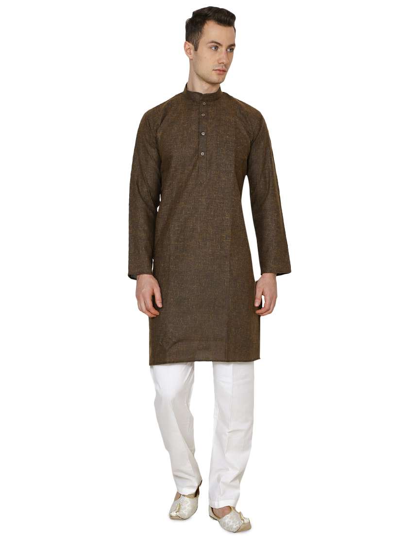 brown cotton long kurta - 16079730 - Zoom Image - 0