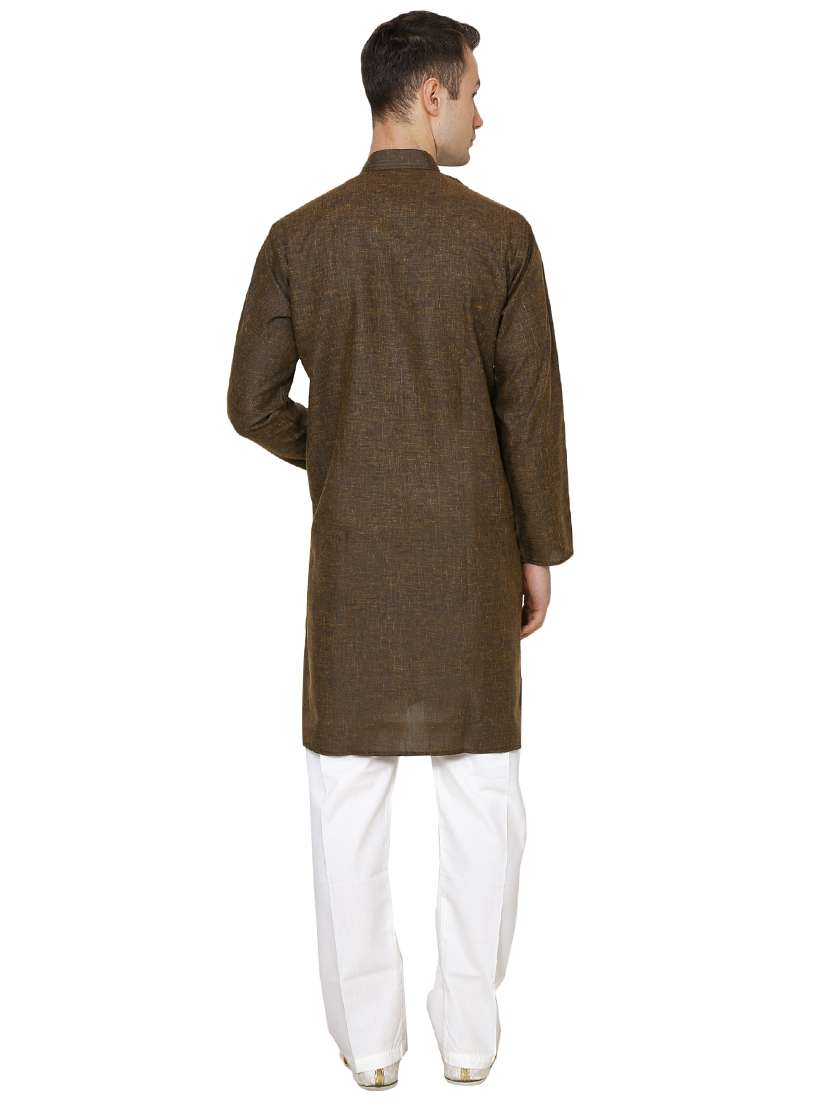 brown cotton long kurta - 16079730 - Standard Image - 2