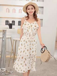 ruffle detail cami neck a-line dress