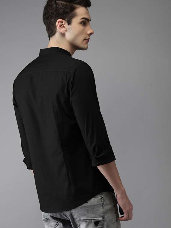 black solid casual shirt - 16085093 -  Standard Image - 2