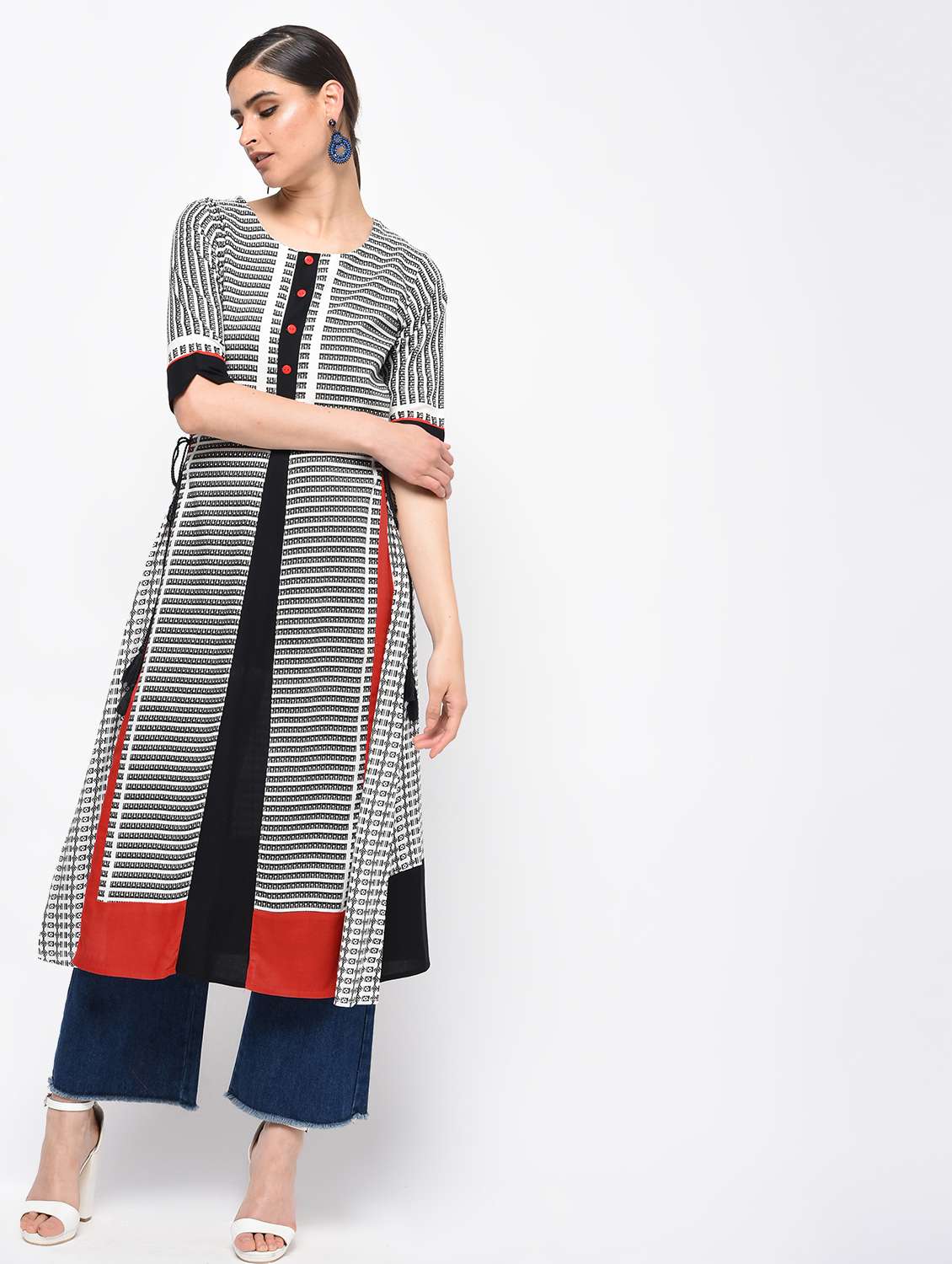 contrast printed a-line kurta