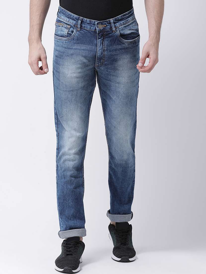 blue cotton blend heavy washed jeans