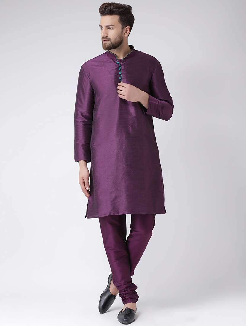 purple silk blend kurta pyjama set