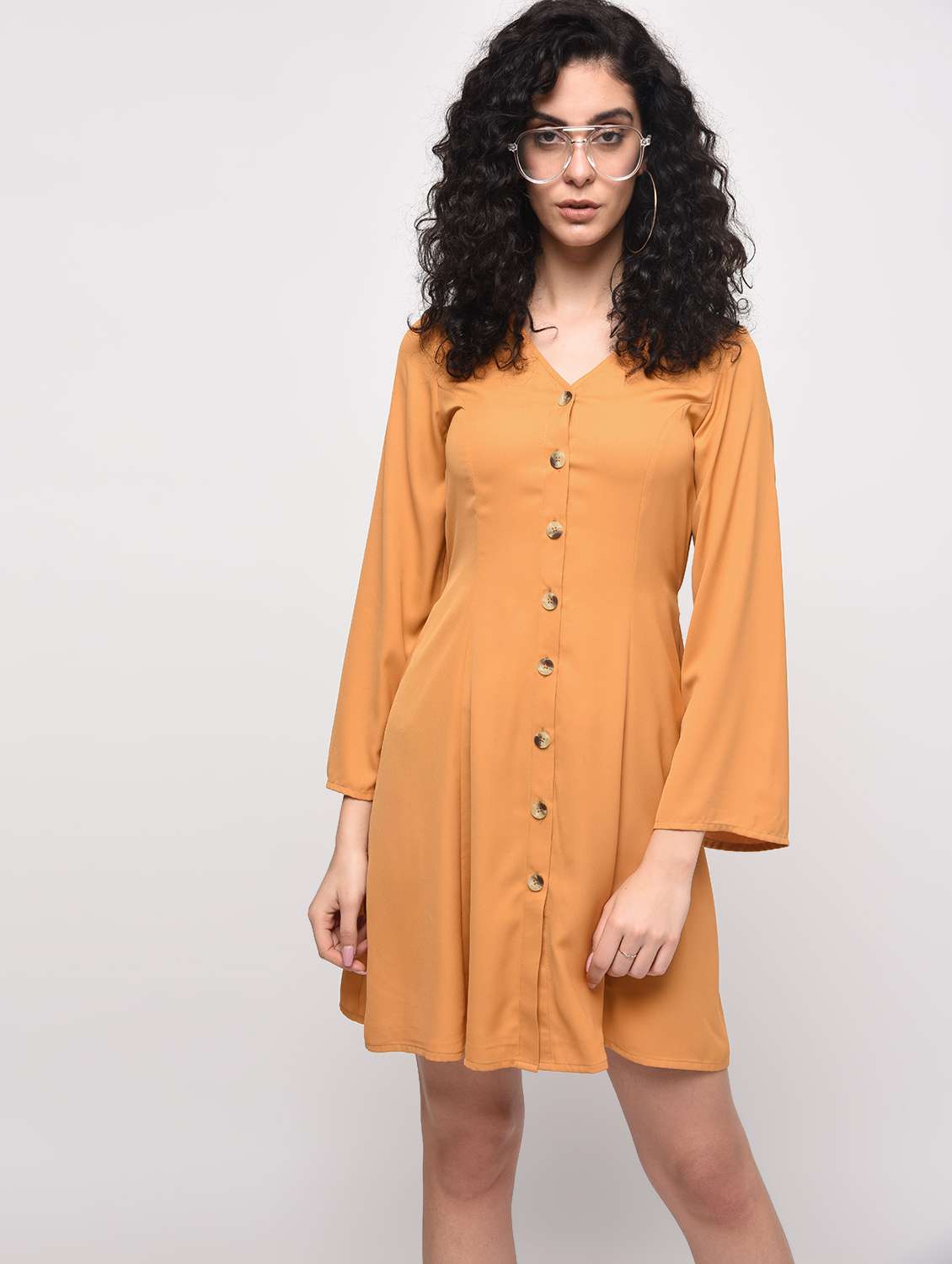 tie back button up a-line dress
