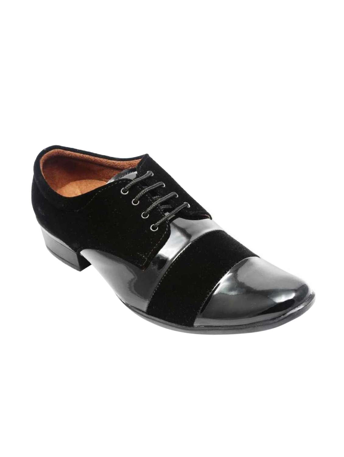 black patent leather lace-up derbys