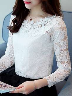 round neck floral laced top