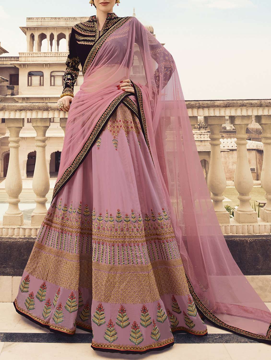 floral embroidered flared lehenga