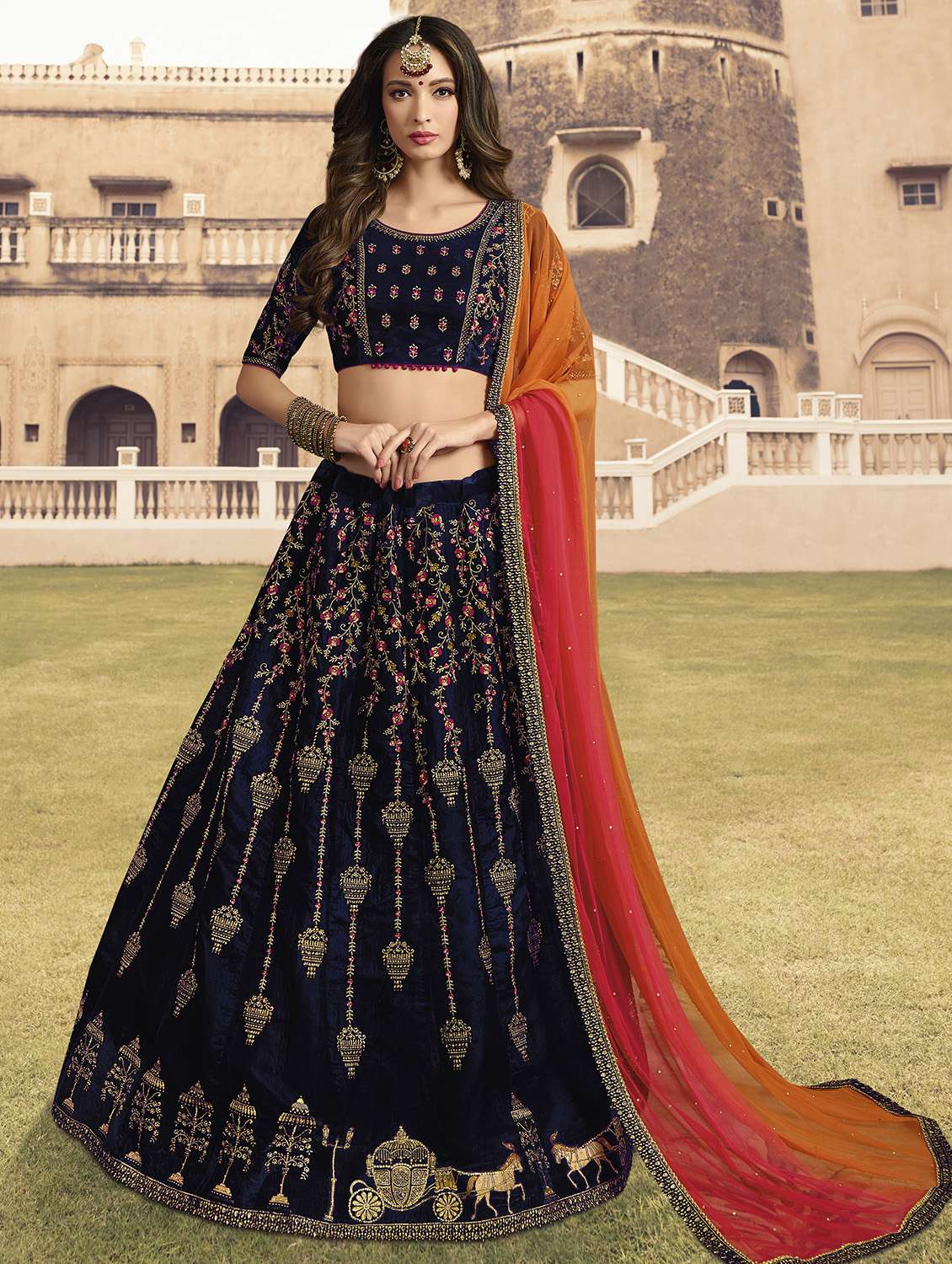 floral embroidered flared lehenga
