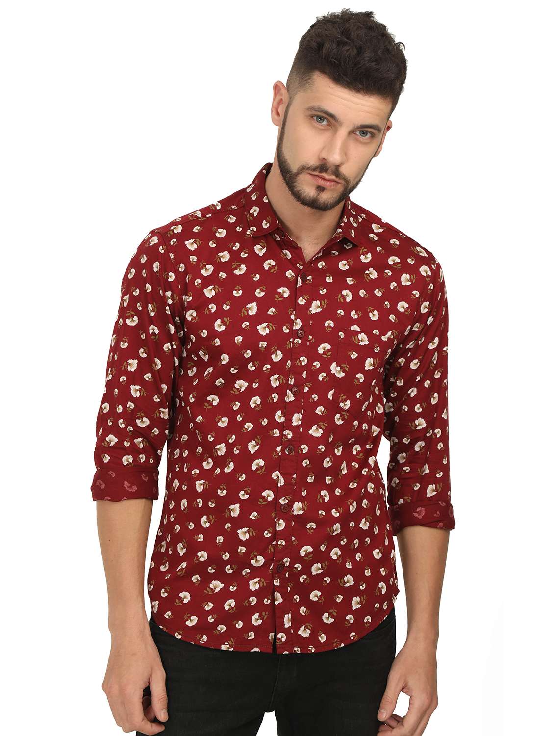 red floral printed casual shirt