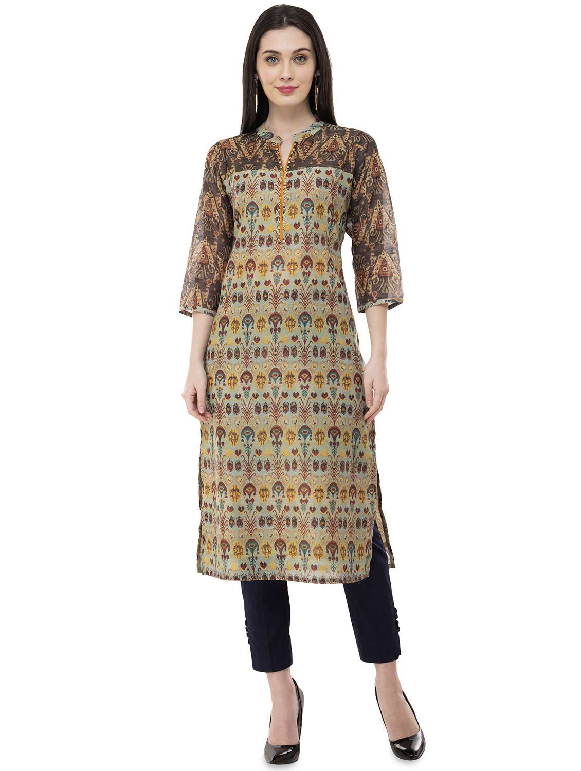 printed contrast straight kurta