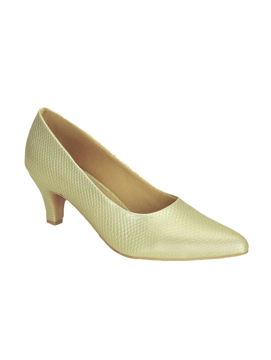 gold faux leather slip on pumps