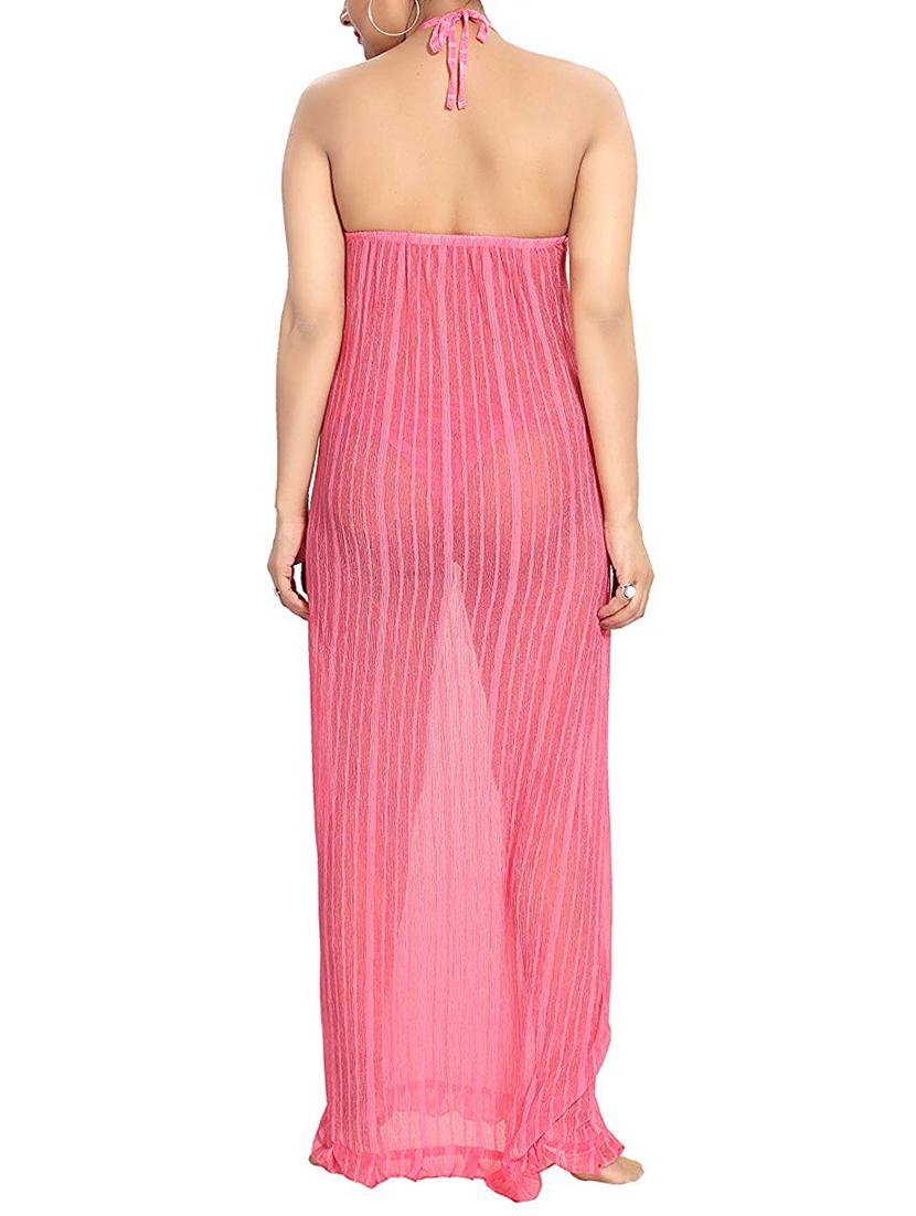 halter neck lace detail nighty with panty - 16098337 - Standard Image - 2
