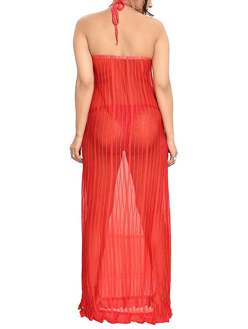 halter neck lace detail nighty with panty - 16098341 - Standard Image - 2