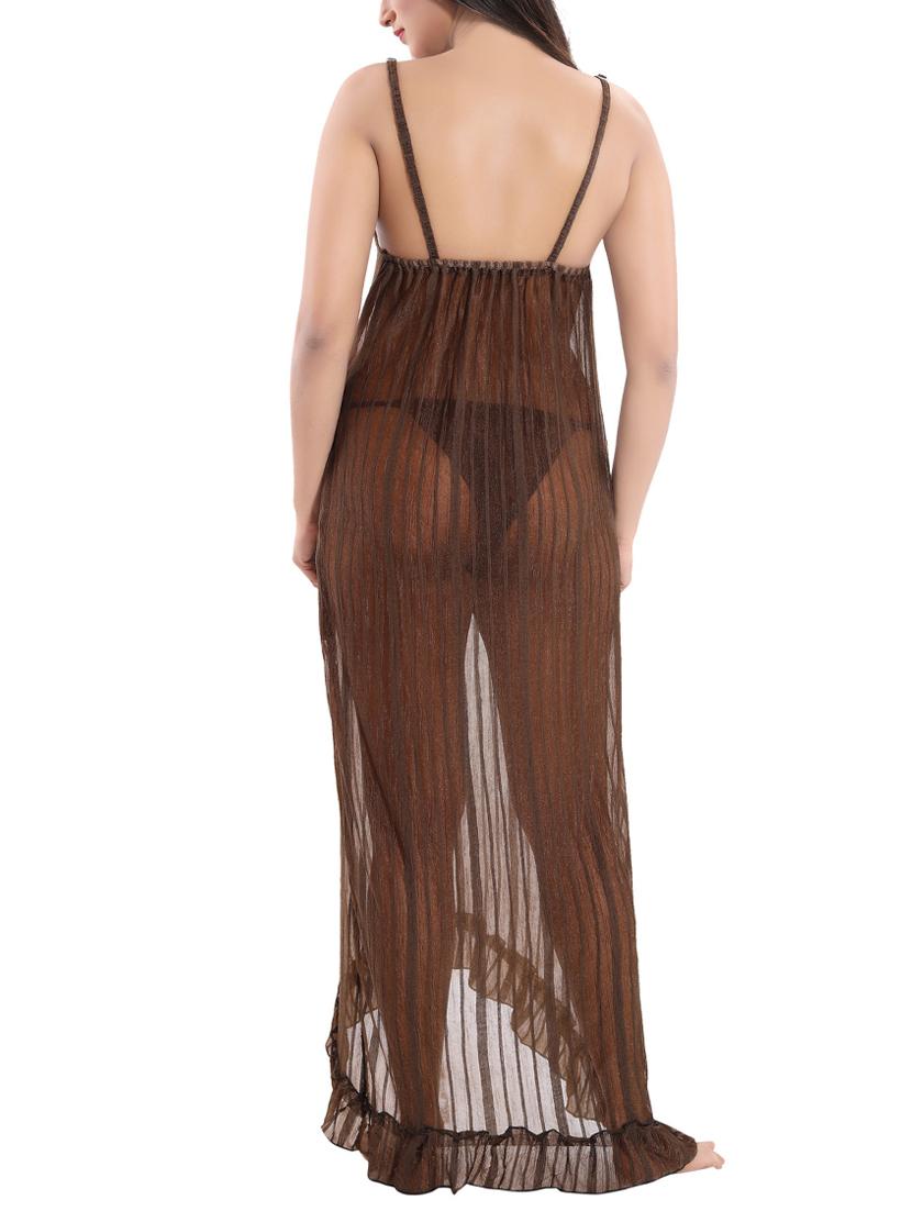 ruffle detail high low nighty with panty - 16098362 - Standard Image - 2