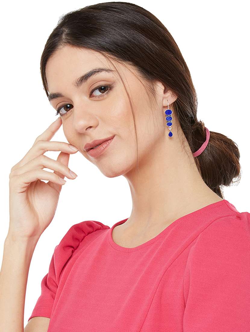 blue metal drop earring - 16100730 - Standard Image - 2