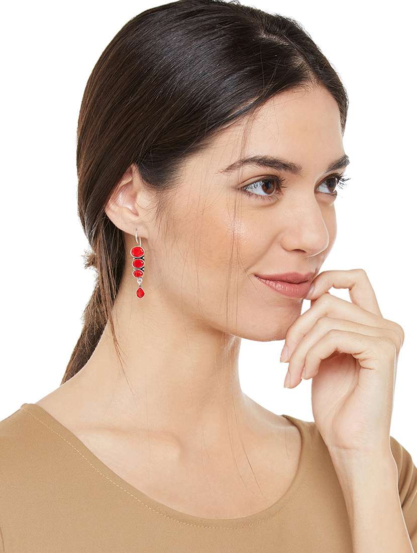red metal drop earring - 16100732 - Standard Image - 2